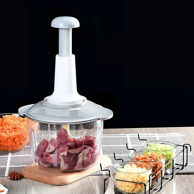 1.5L Hand Push Vegetable Chopper – 3 Stainless Steel Blades | Easy Kitchen Food Processor