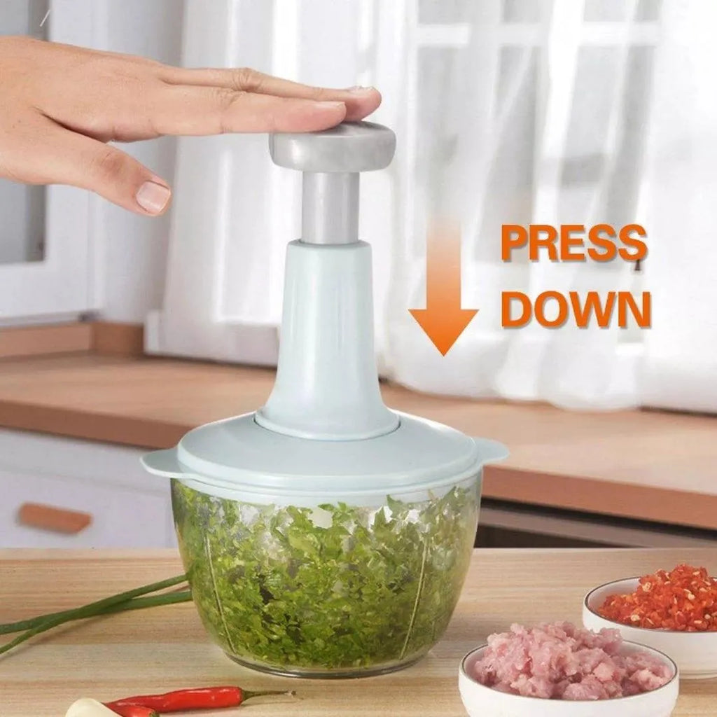 1.5L Hand Push Vegetable Chopper – 3 Stainless Steel Blades | Easy Kitchen Food Processor