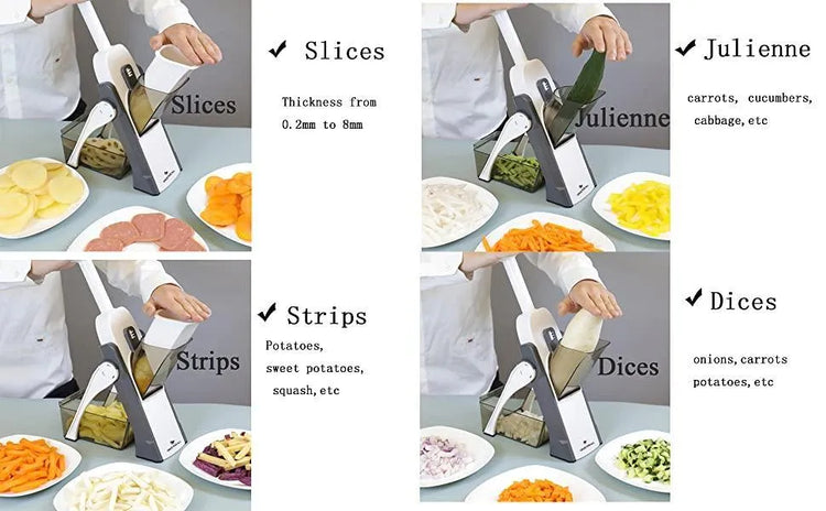 5-in-1 Mandoline Vegetable & Fruit Slicer – 40+ Adjustable Thickness Levels | Heavy-Duty ABS Pump Cutter & Dicer