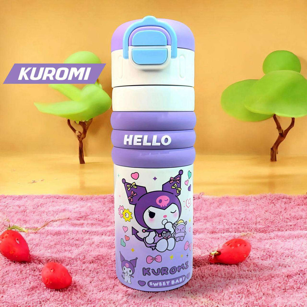 Kids Cartoon Lunch Box Set with Water Bottle – 900ml BPA Free Food Grade Plastic (Pink & Purple)